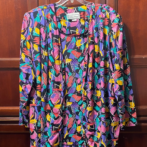Vintage Jackets & Blazers - Fitting Image Colorful Vibrant Abstract Print swing blazer size 24